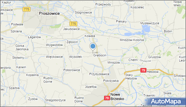 mapa Grębocin, Grębocin gmina Nowe Brzesko na mapie Targeo